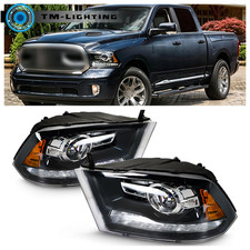 For 2009-2017 2018 Dodge Ram 1500-3500 Wdrl Headlight Black Headlamp Projector