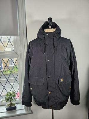Carhartt 'Tahoe' Canvas Jacke Herren XL schwarz Fleece gefüttert Kapuze Bomber Mantel