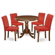 East West Furniture Antique 5-piece Wood Dining Set in Mahogany/Firebrick Red