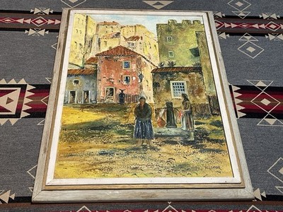 Hilda H Lehrer Old Lisbon 1961 Oil Painting Signed Framed European Street Scene