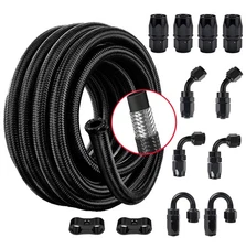 8AN Fuel Line Kit Nylon Braided Hose Fitting Kit CPE 10FT Black with 10 Fittings