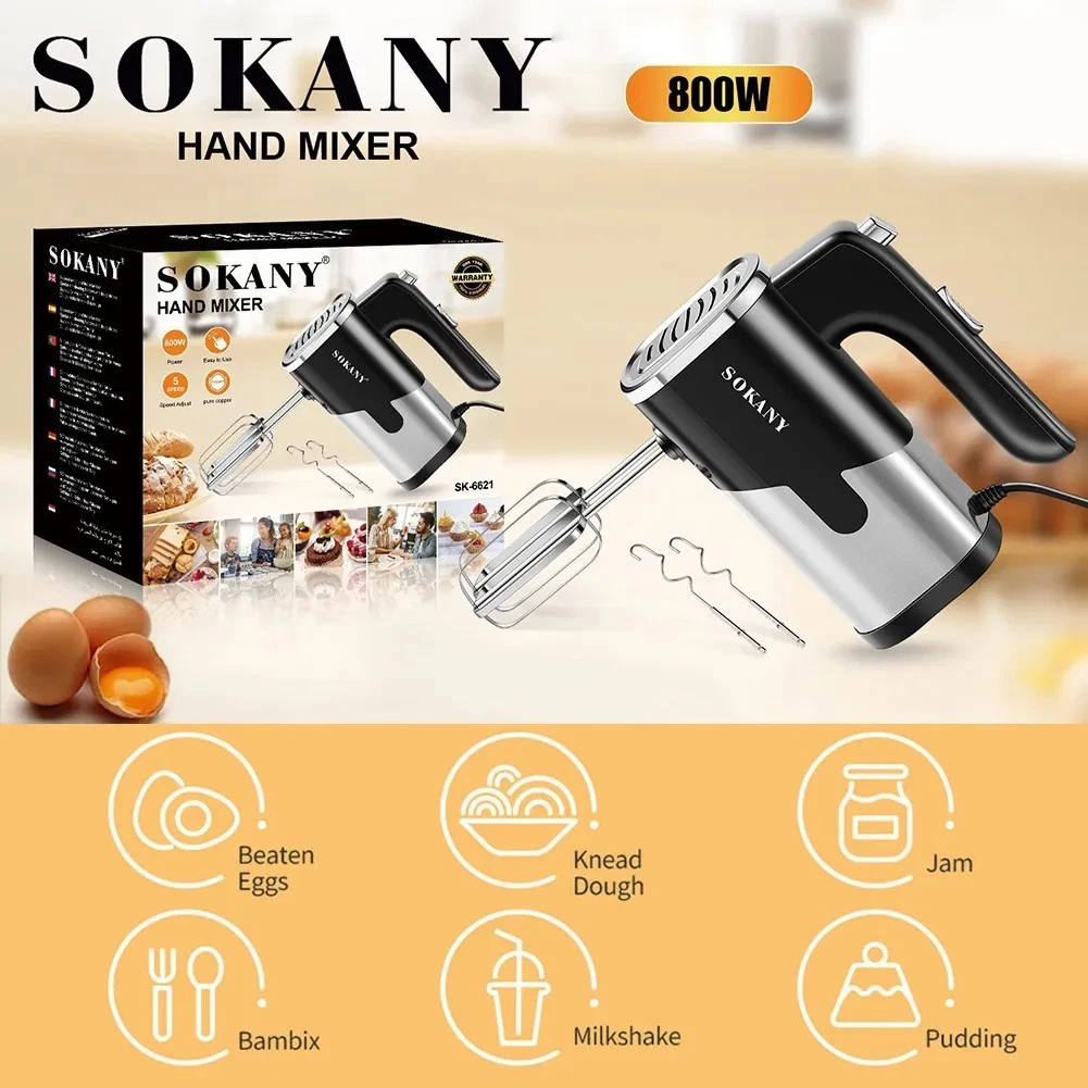 5-Speed Electric Hand Mixer, Traditional Beaters, Snap-On 800W, Whisk + Hook
Opens in a new window o