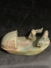 Unique Excellent Chinese Old Hetian Jade Carving Ormament *Figure On Small Boat*