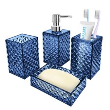 Bathroom Accessory Set, 4 PCS Blue Bathroom Accessories Sets, Soap Dispenser and