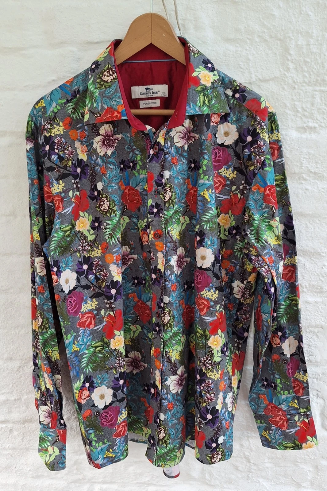 Claudio Lugli Couture Bright Multicoloured Floral Print Shirt Size 3XL 47-48