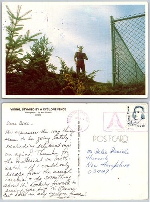 Continental Viking Stymied Cyclone Fence Statue Postcard