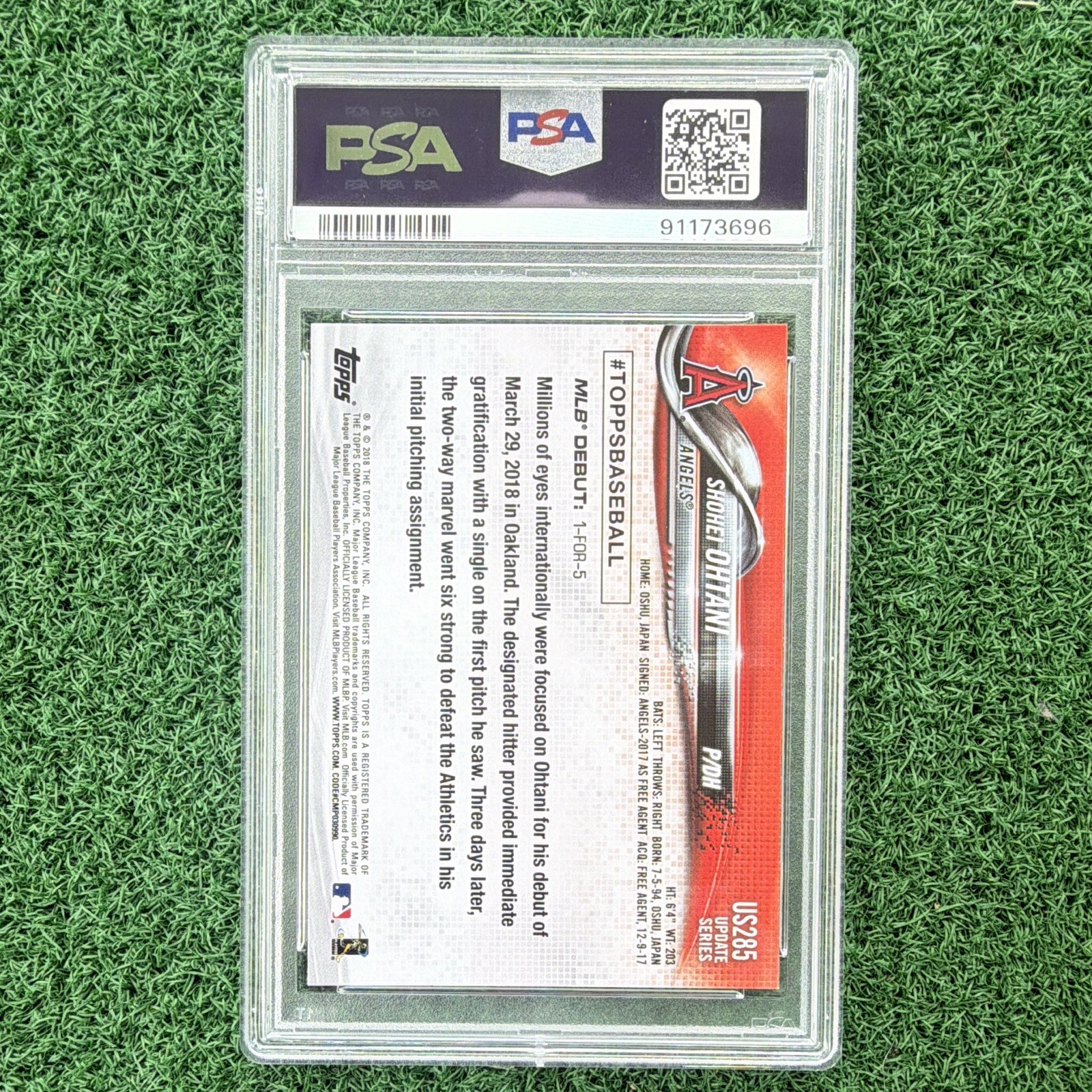 Topps 2018 Update Shohei Ohtani Rookie Debut RC #US285 PSA 9 Angels MLB view 3