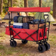 Garden Cart Canopy 100L Foldable Wagon Beach Garden Trolley Buggy Shopping Cart