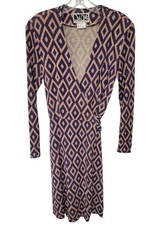 Diane von Furstenberg 100 Silk Wrap Dress Size 8 DVF Geometric Print Long Sleev