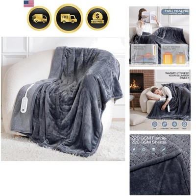 Heated Blanket Throw Electric Sherpa Flannel 8 Heat Levels Auto Shut-off 50x60