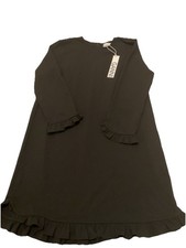 Ganni Clark Ruffle Trim Crepe Long Sleeve Mini Shift Dress Black Size 40 NWT