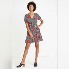 Madewell Ruffle Wrap Mini Dress | Striped Floral | Size 0 🌸🖤