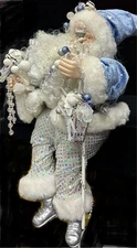 Decorative Blue Sitting Santa with Silver Accents, 16in, Christmas Holiday Gifts