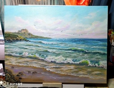 Art 24''/18''CRIMEA Black Sea . Original oil painting ,Stretched canvas. 