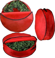 30-Inch Wreath Storage Bag Set - Red Zippered, Tear-Resistant Organizer, 3-Pack