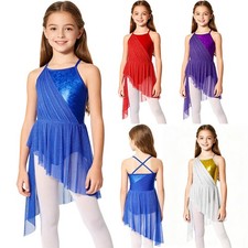 Girls Dance Gown Lyrical Dresses Lightweight Leotard Splice Design Sleeveless