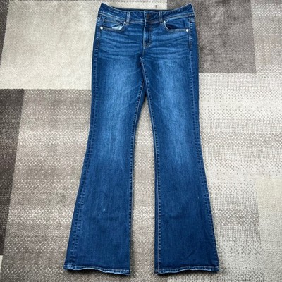 American Eagle Super Stretch Kick Boot Jeans Blue Women 10 Long Flare Whiskering
