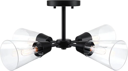 Matte Black 21" 4-Light Semi-Flush Ceiling Light Fixture by Norro - Picture 5 of 9