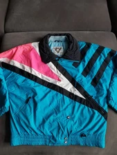 Vintage Tyrolia By Head Women's Blue Pink Neon Geometric Ski Jacket - Size XL 14