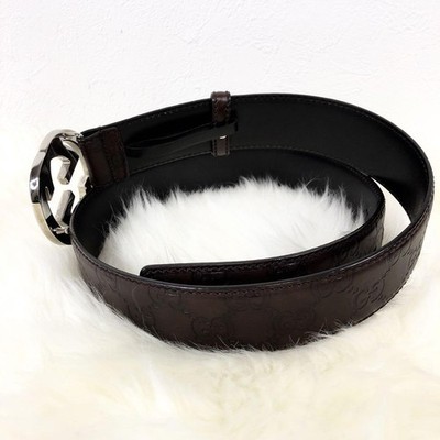 GUCCI 114984・1766・85・34 GG Interlocking Belt Brown X Silver