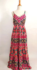 NWT Me 2 Magic Anthropologie Maxi Dress Sz L Satin Floral Boho Festival Smocked