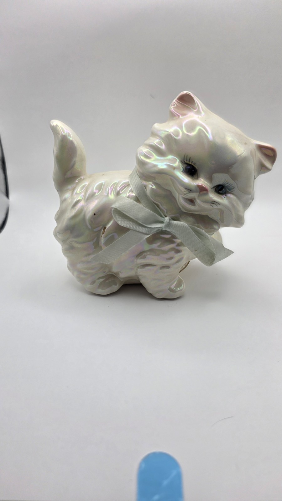 Enesco Porcelain Cat Figurine with Bow Collectible Porcelain Animal Decor
