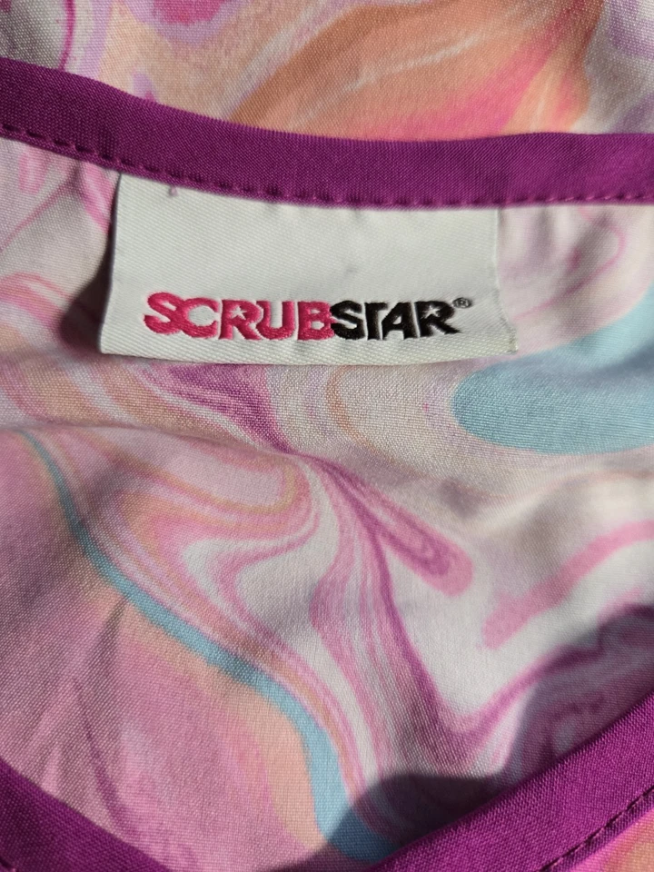 Scrubstar Scrub Top size M-Fushia/Pastel Swirl of Colors-Chest 22"/L 27.5" - Image 3 of 4