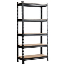 5-Tier Metal Storage Shelves 60" Garage Rack W/Adjustable Shelves Black
