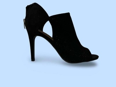 Black Perforated Peep Toe Stiletto Heels