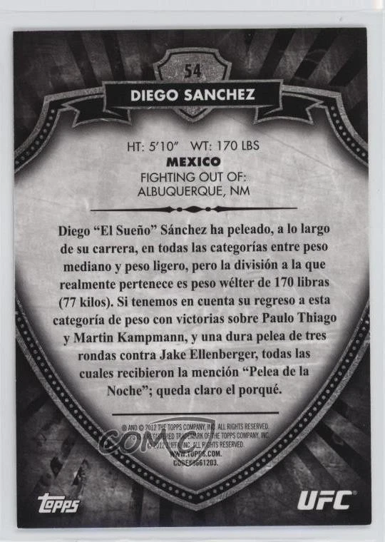 2012 Topps UFC Bloodlines Country Flag /188 Diego Sanchez #54 - Image 2 of 2
