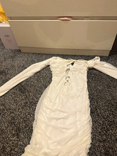 White Ruched Bodycon Cut-Out Mini Dress Square Neck Long Sleeve XS SUM4772A