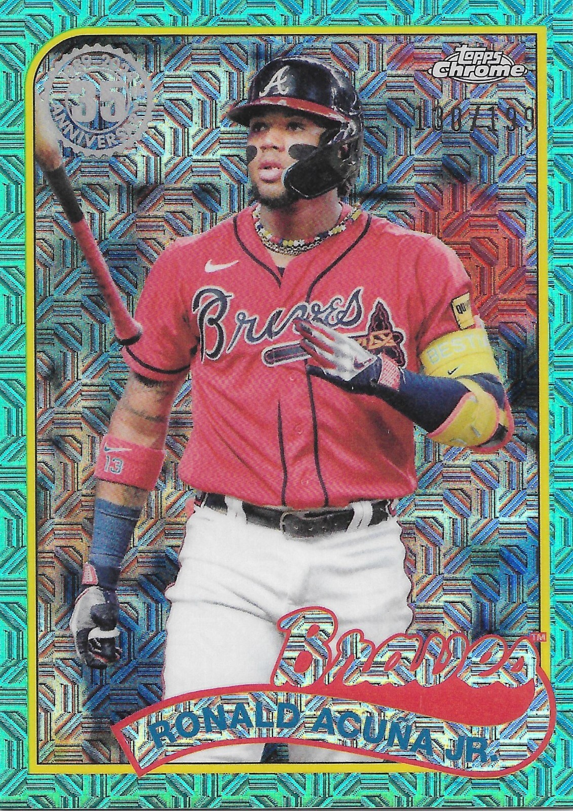 2024 Topps Series 2  RONALD ACUNA Jr. Aqua 1989 Silver Pack Mojo 130/199-BRAVES