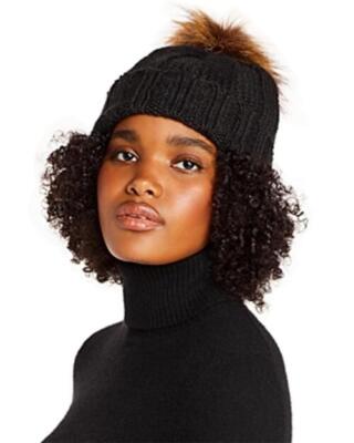 NEW Aqua Fox Fur Knit Pom Pom Hat AQUA Faux Fur Pom Pom Knit Hat | Bloomingdale main image 3