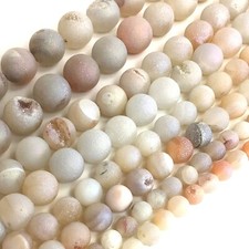 Frosted Gemstone Matte Cream White Druzy Agate Round Bead 15