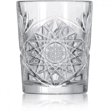 Hobstar Double Old Fashion Rocks Heavy Clear Glass Starburst Pressed 12 oz