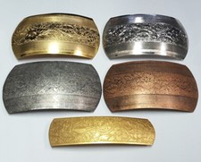 Antiqued Barrette Metal Hair Clip Vintage Engraved Floral Leaf Made in France