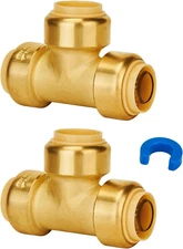Tee Plumbing Pipe Connector, 3/4-Inch Push Fit PEX Tee, No Lead Brass T Fittings