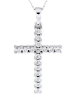 Natural Diamond Cross Pendant Necklace 18" 14k White Gold Plated Sterling Silver