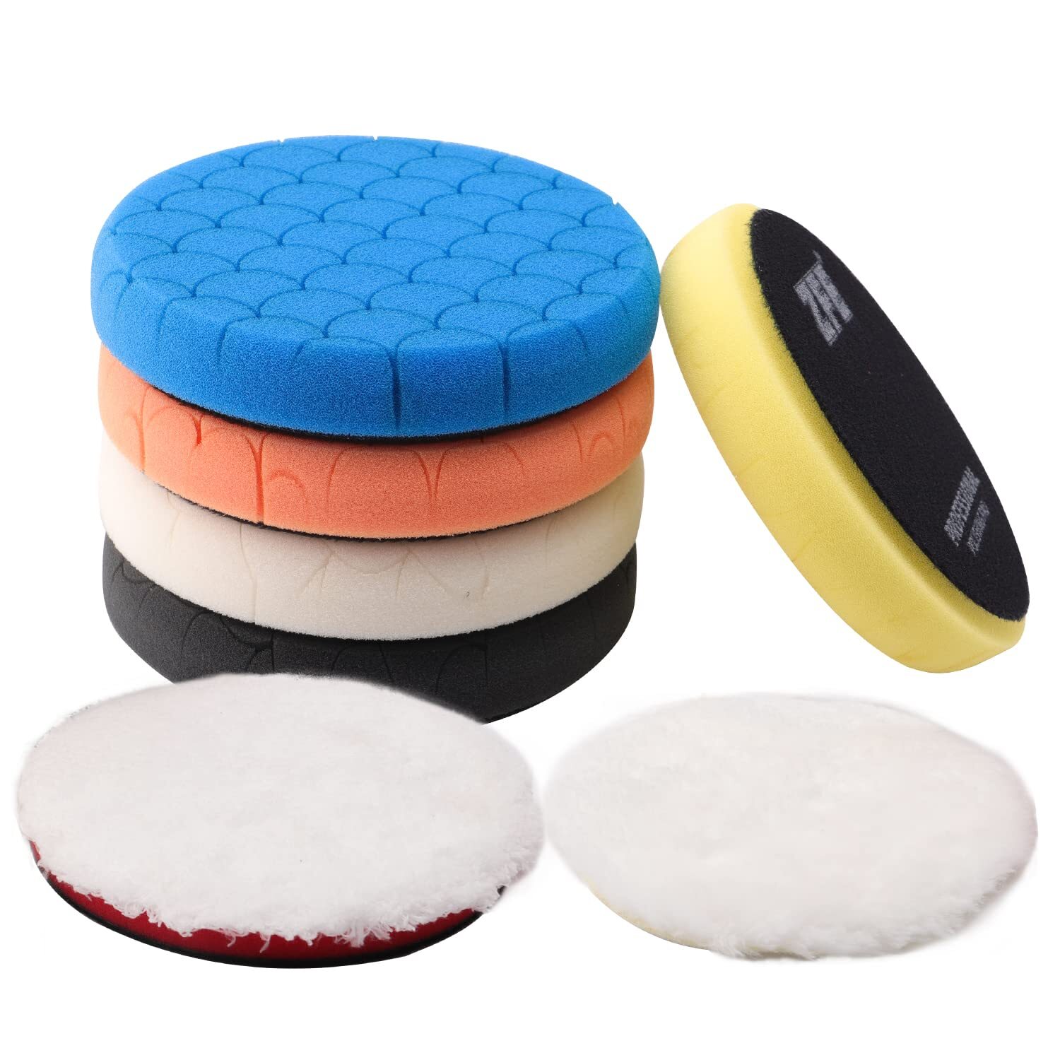 ZFE Buffing Polishing Pads, 7Pc 6.5 Inch Face for 6Inch 150mm Backing Plate C...