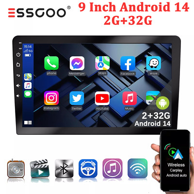 9'' Apple CarPlay Android 14 Double DIN Car Stereo GPS Navi Head Unit BT FM 2+32G