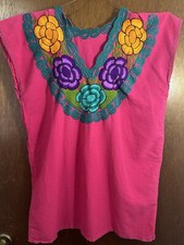 Embroidered Floral Mexican Huipil Blouse Top Size large