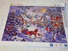 Diamond Painting Finished Wall Art Christmas Scene 11"x 13.5" Ready To Frame