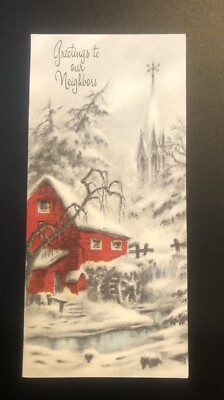 Red Barn VTG Christmas Greeting Card USA Paper Collectible 8603J 0C23
