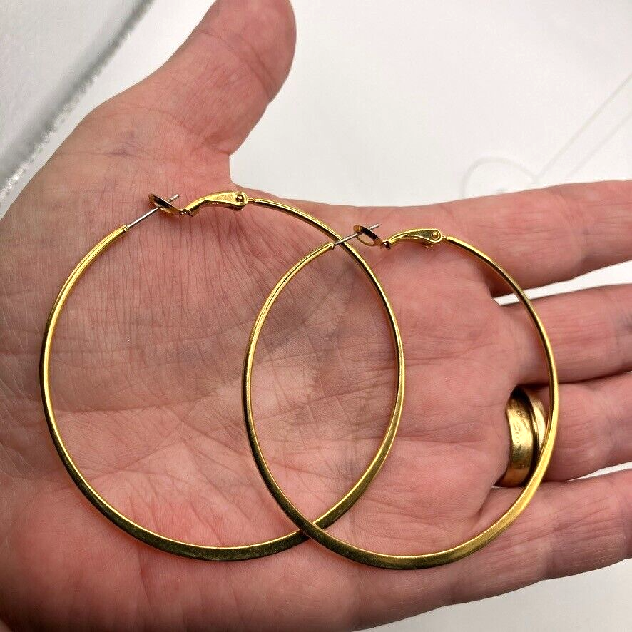 Gold-tone large hoop earrings 5.5cm dangle drop costume jewelry-image