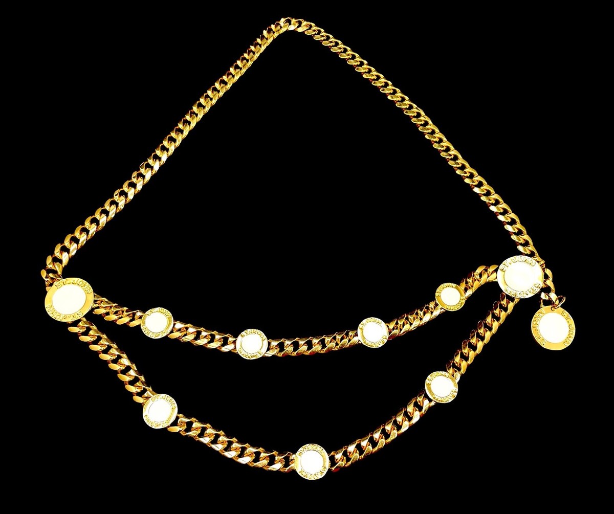 RARE ST. JOHN GOLDTONE FINISH CREAM ENAMEL CIRCLE MONOGRAM 