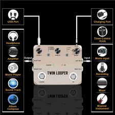 Rowin Guitar Looper Pedal With 2 Footswitch 11 Playback Types 10-Minute AGOA