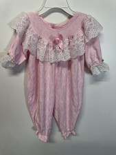 Pink Vtg 90s Buster Brown Girls Bodysuit Lace And Roses Size 6-9 Button Closure