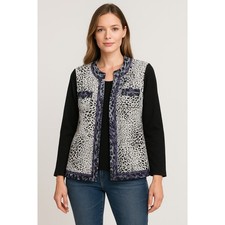 Chicos Womens Mixed Media Open Front Animal Leopard Print Jacket Size Large