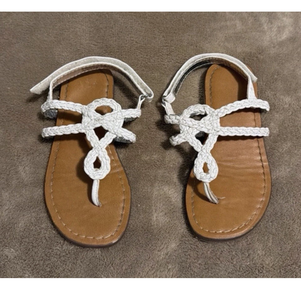 Girls White Braided Strappy Thong Flat Slip-On Sandals Size 9 Open Toe
