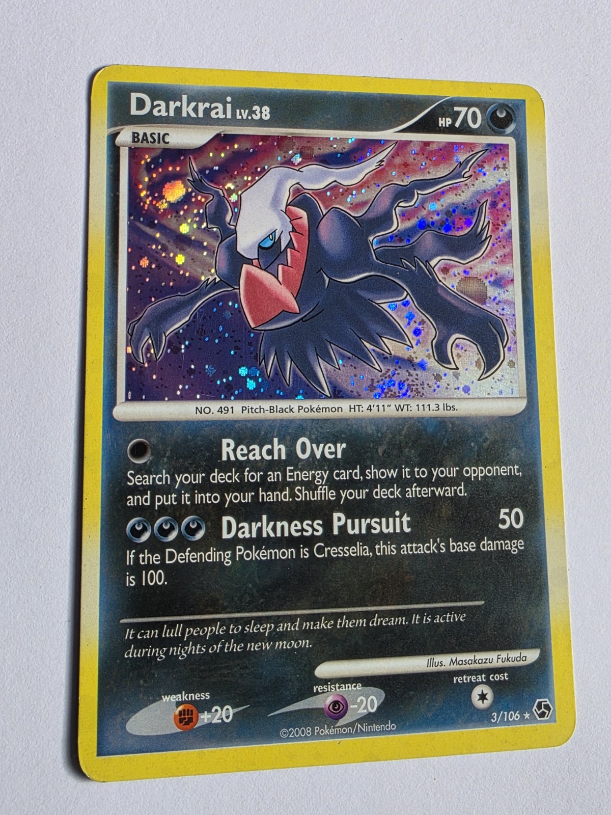 Holo Swirl Pokémon Darkrai 70 HP Holo Rare Great Encounters 3/106 English 2008